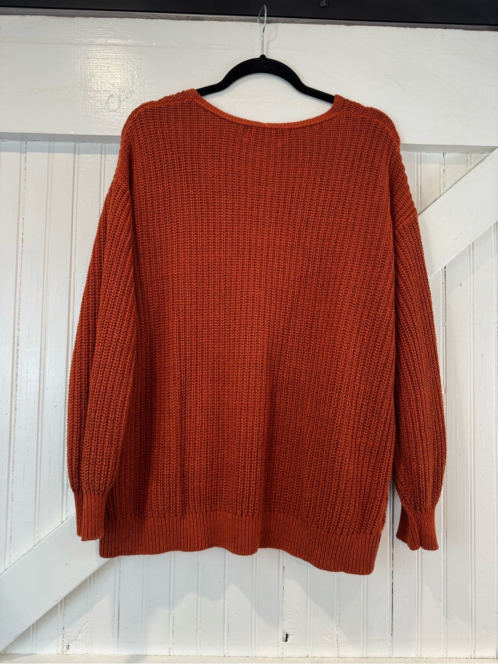 Old Navy Rust Orange Chunky Knit V Neck Sweater Size L Oversized - Picture 3 of 11
